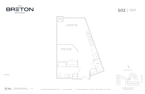 Floor plan for studio, 1 bath, 688 sqft